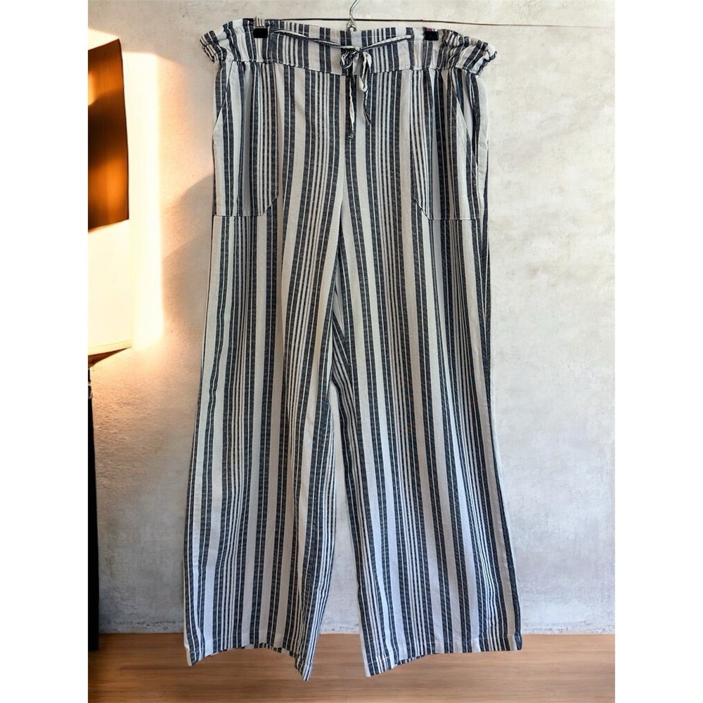 Rewash LA Wide Leg Pants Size XL Linen Blend Pull On Striped Summer Coastal